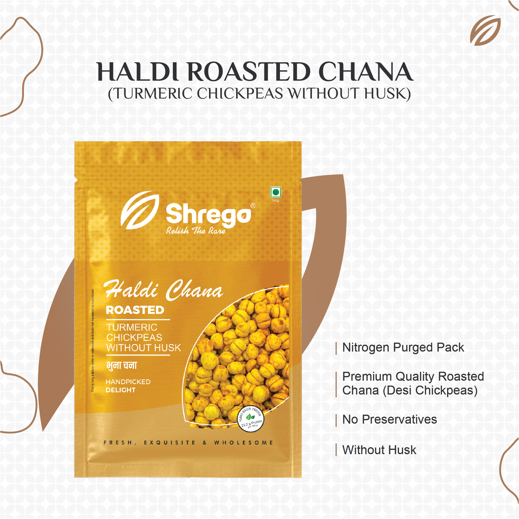 Haldi Roasted Whole Chana (Turmeric Chickpeas Without Husk)