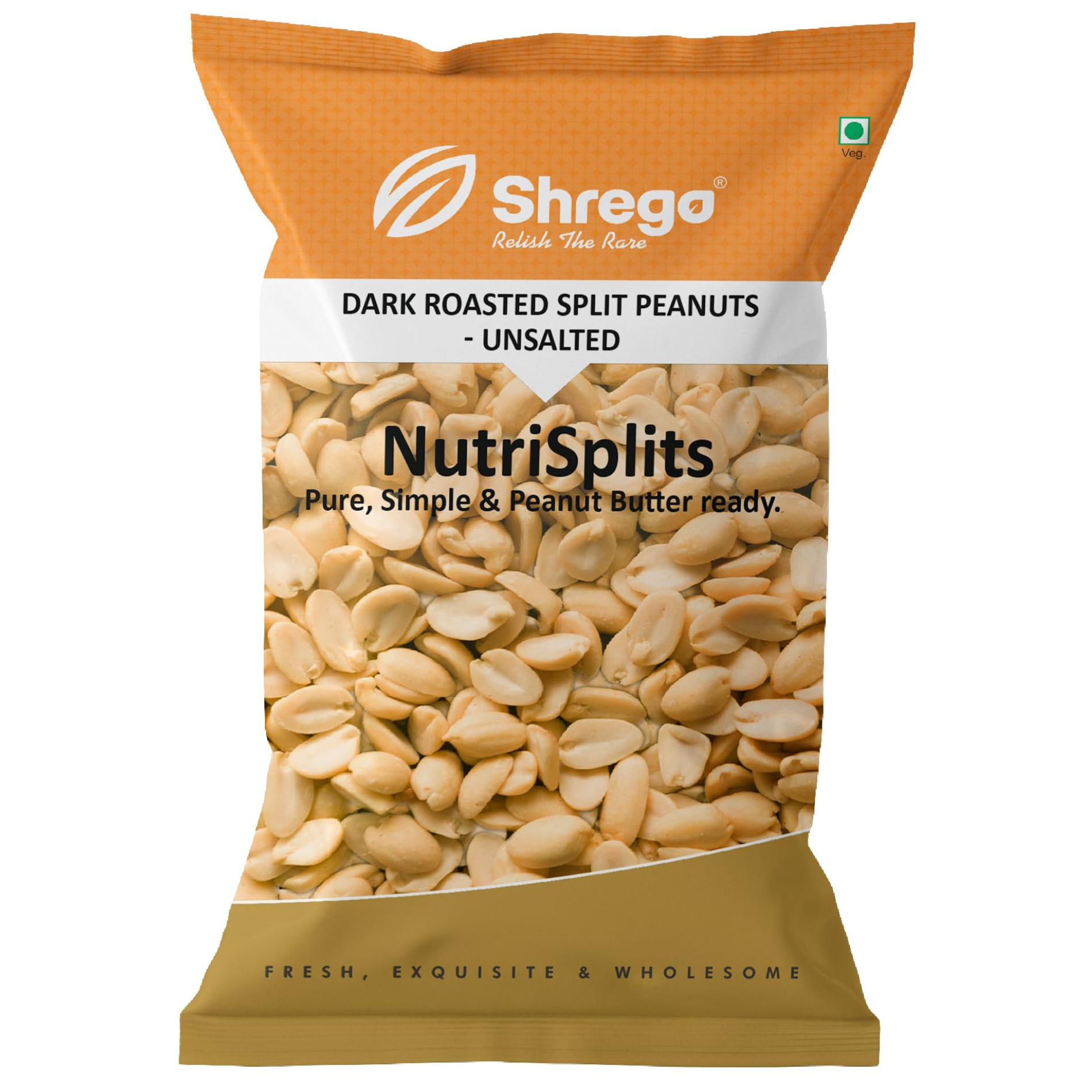 Shrego NutriSplits Dark Roasted Split Peanuts (Unsalted) | Ready-to-Blend | High Protein, Gluten-Free | Peanut Butter Ready | No Added Oil or Salt | 1  kg