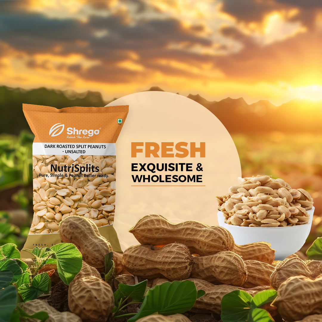Shrego NutriSplits Dark Roasted Split Peanuts (Unsalted) | Ready-to-Blend | High Protein, Gluten-Free | Peanut Butter Ready | No Added Oil or Salt | 1  kg